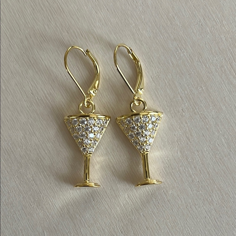 925 Martini CZ Sterling Silver Glass Earrings